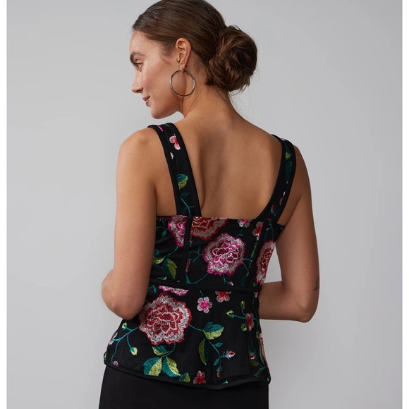 New York and Company Embroidered Mesh Peplum Top - Picture 3 of 6